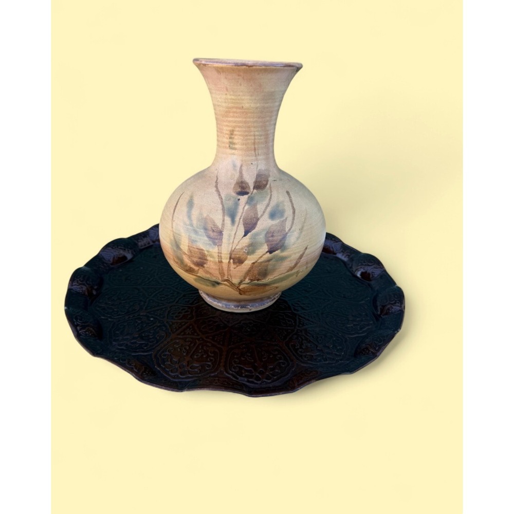 Vintage 1972 Pacific Stoneware B Welsh Studio Pottery Vase Hand Painted USA 70s